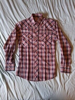 VTG 1980s Levi's Red, Blue & White Plaid Western Long Sleeve Shirt Adult S